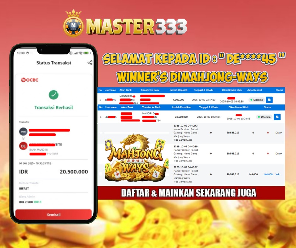MASTER333 JACKPOT Mahjong ways Rp.20,500,000.,- LUNAS